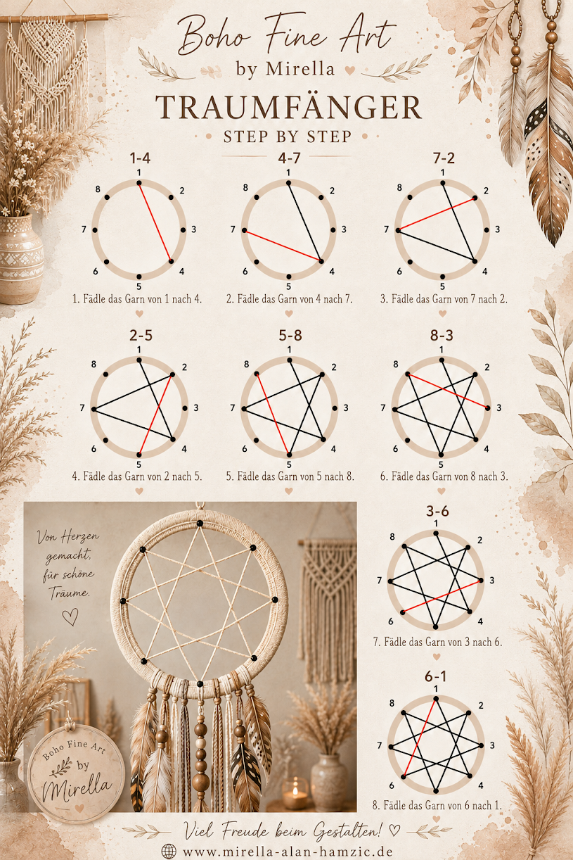 DIY-Anleitung: Klassischer Traumfänger mit Netz und Federn – Schritt für Schritt von Boho Fine Art by Mirella